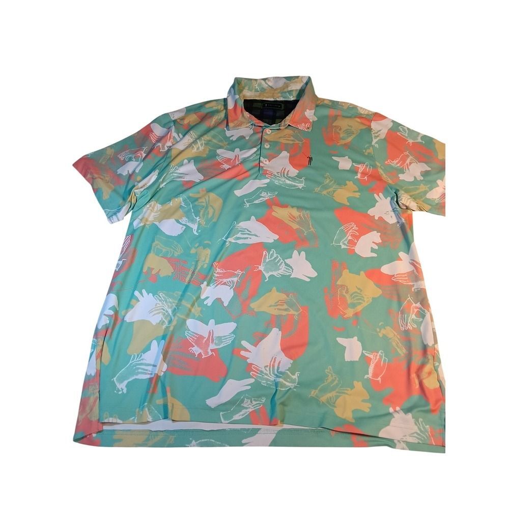 William Murray Mens Shadow Puppet Golf Polo Shirt Mint Green Coral XXL